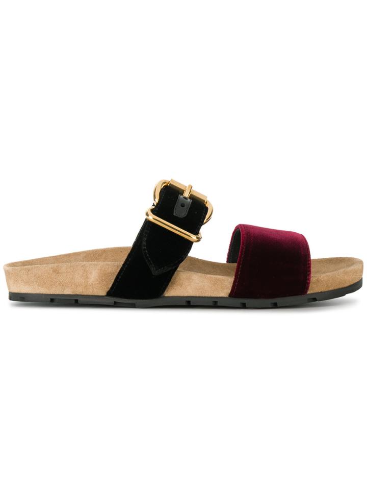 Prada Velvet Double Strap Sandals - Red