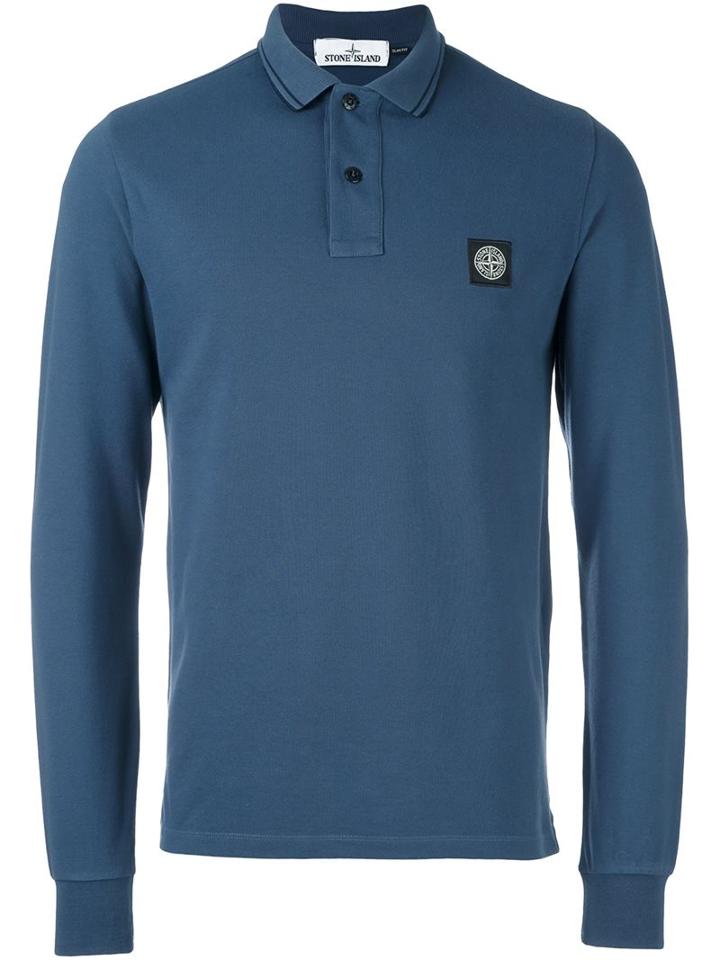 Stone Island Logo Patch Polo Shirt, Men's, Size: Small, Blue, Cotton/spandex/elastane