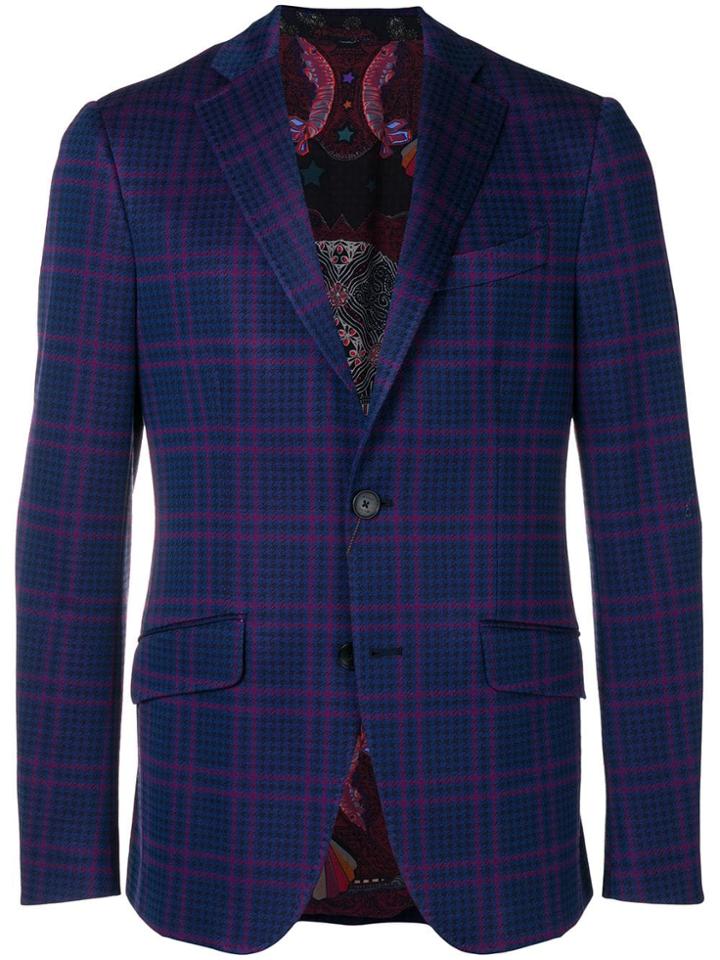 Etro Checked Single-breasted Blazer - Blue