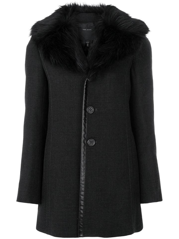 Marc Jacobs Fur Collar Single Breasted Coat - Grey