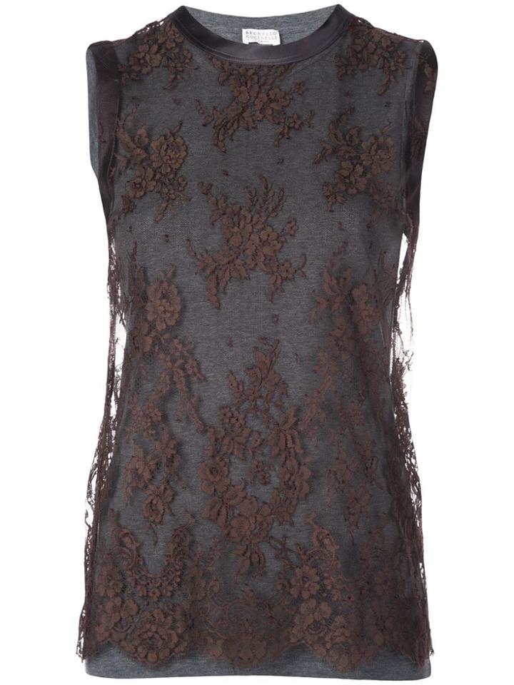 Brunello Cucinelli Lace Detail Top - Grey