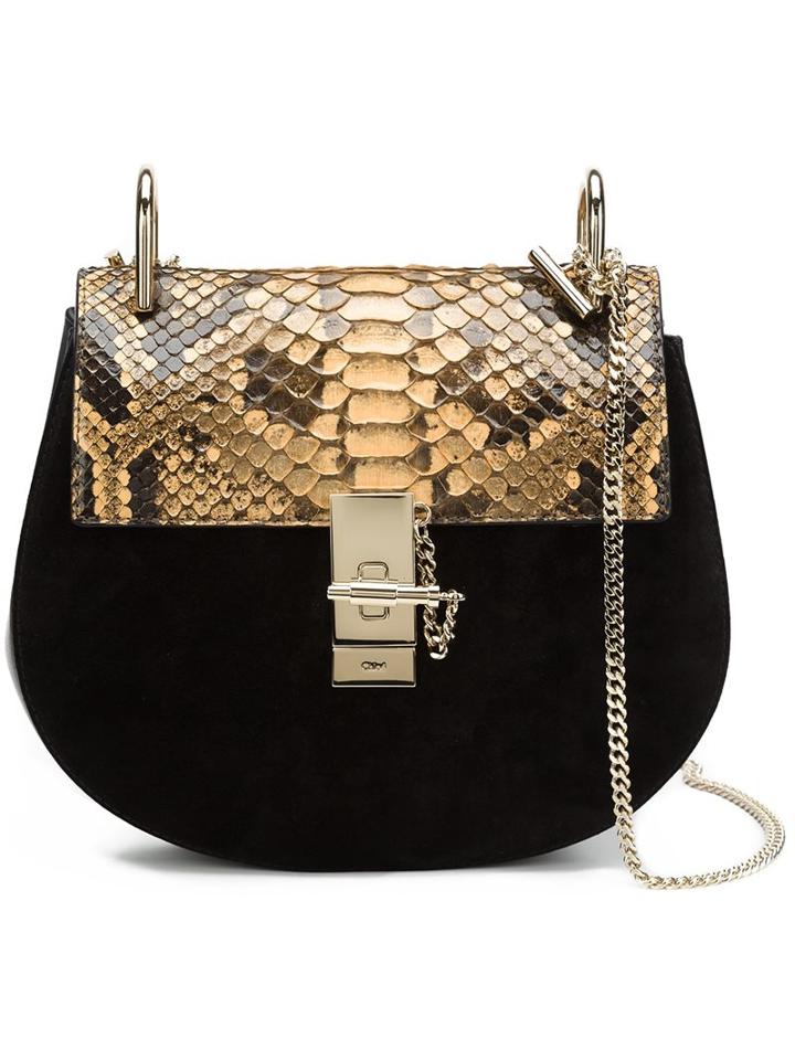 Chloé 'drew' Shoulder Bag, Women's, Black, Leather/python Skin/suede