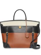 Burberry Tri-tone Leather And Canvas Society Top Handle Bag - Brown