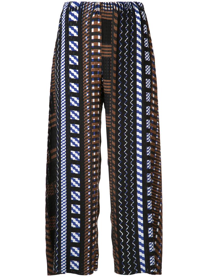 Issey Miyake Aztec Print Cropped Trousers, Women's, Size: 2, Black, Polyester