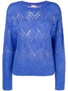 Closed Eyelet Knit Sweater - Blue