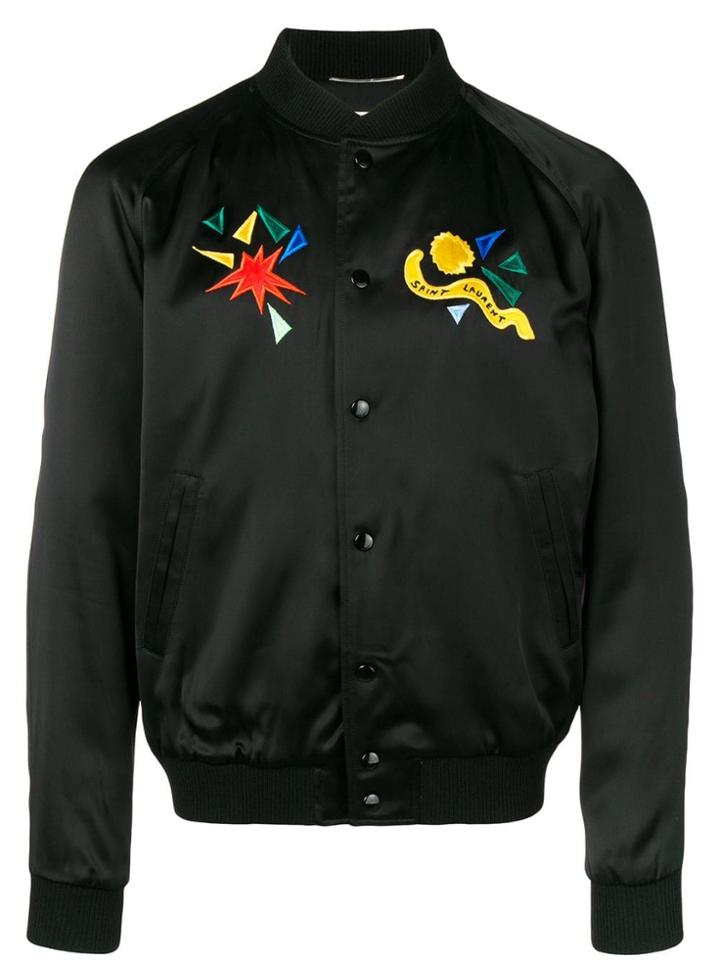 Saint Laurent Satin Varsity Jacket - Black