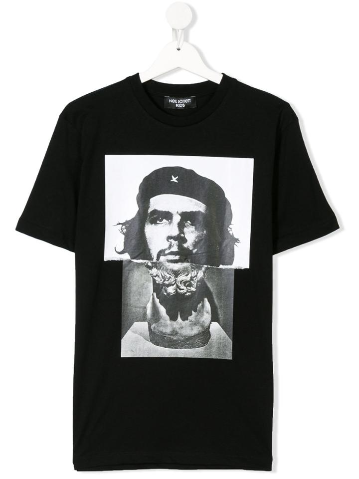 Neil Barrett Kids Teen Che Guevarius Hybrid Print T-shirt - Black
