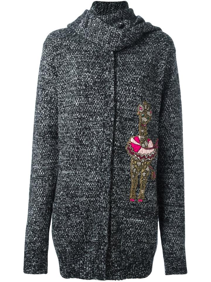 Dolce & Gabbana Circus Camel Patch Cardigan, Women's, Size: 42, Grey, Silk/cotton/cupro/cashmere