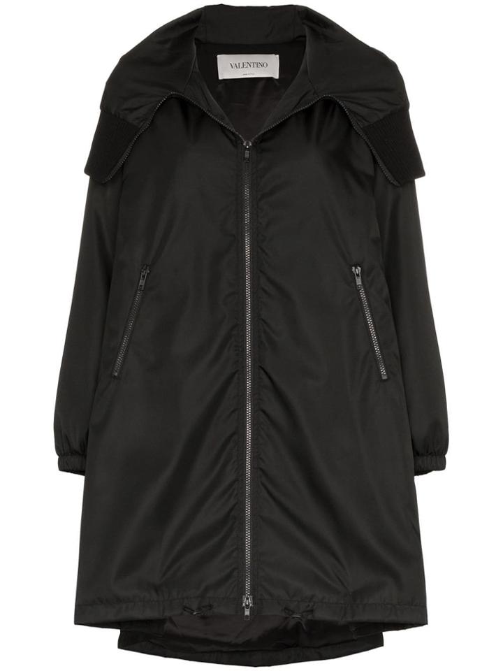 Valentino Vltn Logo Hooded Coat - Black