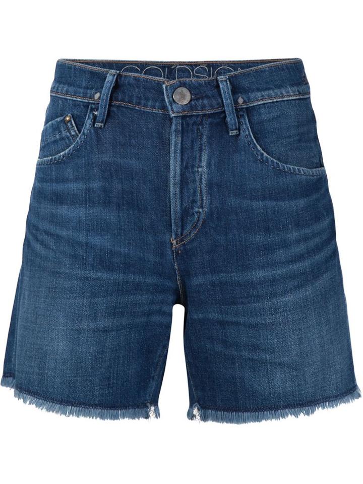 Goldsign Frayed Denim Shorts, Women's, Size: 29, Blue, Cotton/rayon