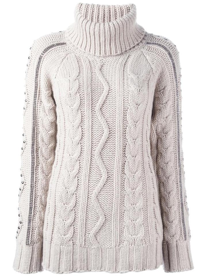 Giada Benincasa Turtleneck Cable Knit Jumper, Women's, Size: Medium, Nude/neutrals, Wool