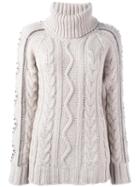 Giada Benincasa Turtleneck Cable Knit Jumper, Women's, Size: Medium, Nude/neutrals, Wool