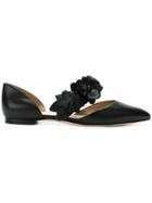 Tory Burch Floral Strap Ballerina Shoes - Black