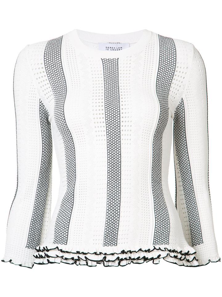 Derek Lam 10 Crosby Striped Ruffle Trim Jumper, Women's, Size: Xs, White, Polyester/viscose