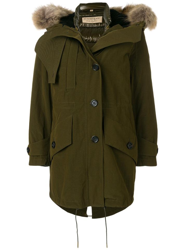 Burberry Fur Hooded Coat - Green