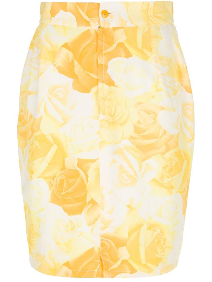 Versace Vintage Rose Print Pencil Skirt