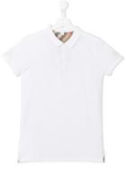 Burberry Kids Check Trim Polo Shirt, Boy's, Size: 14 Yrs, White