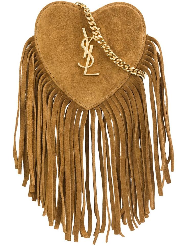 Saint Laurent Small 'love Heart' Chain Bag, Women's, Brown, Suede