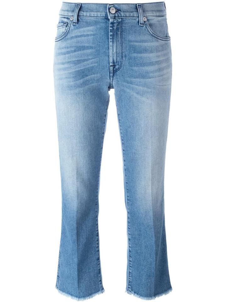 7 For All Mankind Raw Hem Cropped Jeans, Women's, Size: 30, Blue, Cotton/spandex/elastane