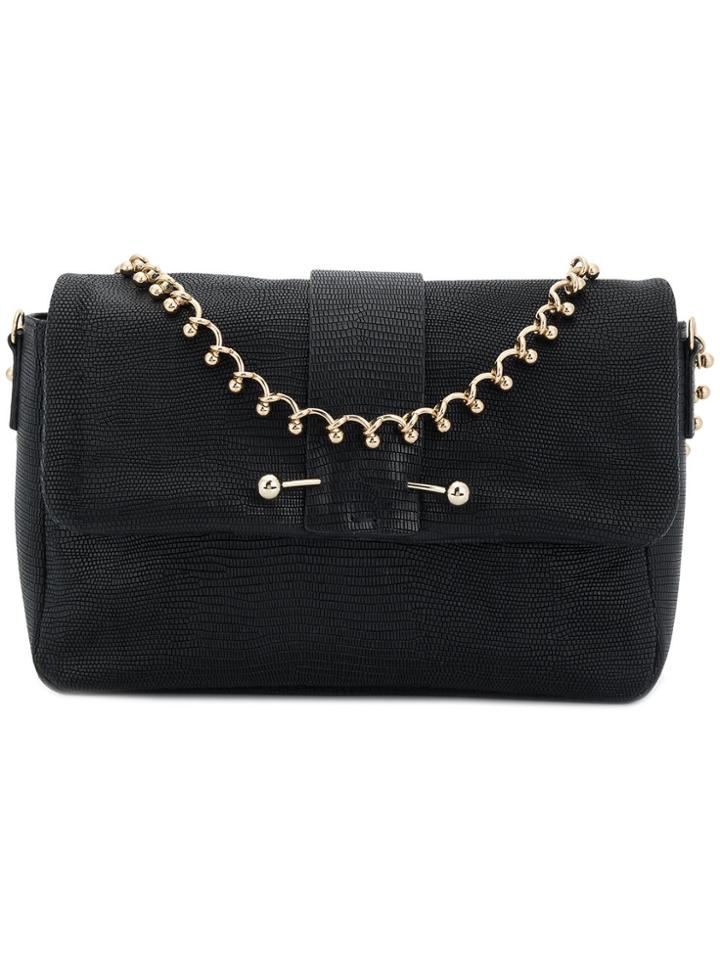 Red Valentino Embellished Snake Embossed Shoulder Bag - Black