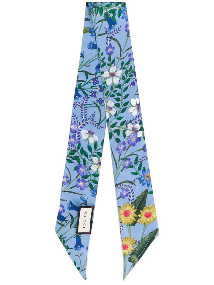 Gucci New Flora Print Neck Bow - Blue
