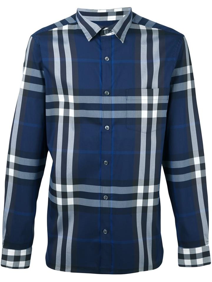 Burberry Checked Shirt, Men's, Size: Xs, Blue, Cotton/polyamide/spandex/elastane