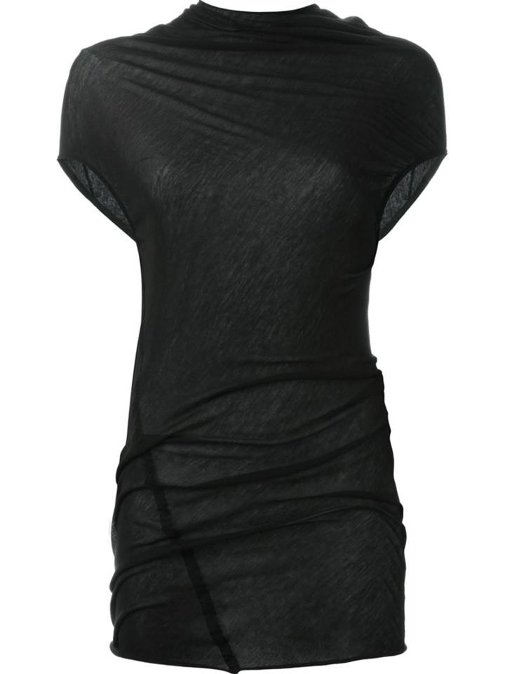 Rick Owens Asymmetric Draped T-shirt, Women's, Size: 42, Black, Cotton