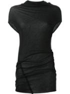 Rick Owens Asymmetric Draped T-shirt, Women's, Size: 42, Black, Cotton