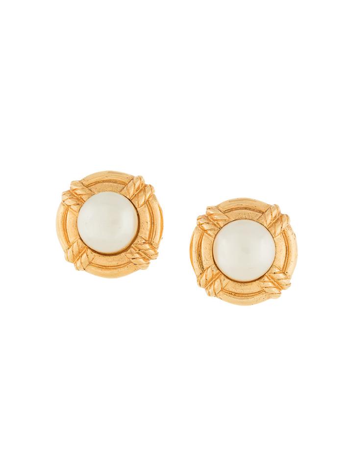 Chanel Vintage Round Pearl Rope Earrings - White