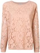 Twin-set - Floral Lace Detail Sweatshirt - Women - Polyester/spandex/elastane/viscose - S, Nude/neutrals, Polyester/spandex/elastane/viscose
