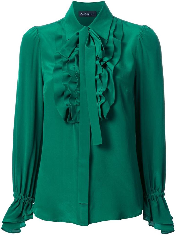 Rossella Jardini Ruffled Detailing Sheer Shirt, Women's, Size: 42, Green, Silk