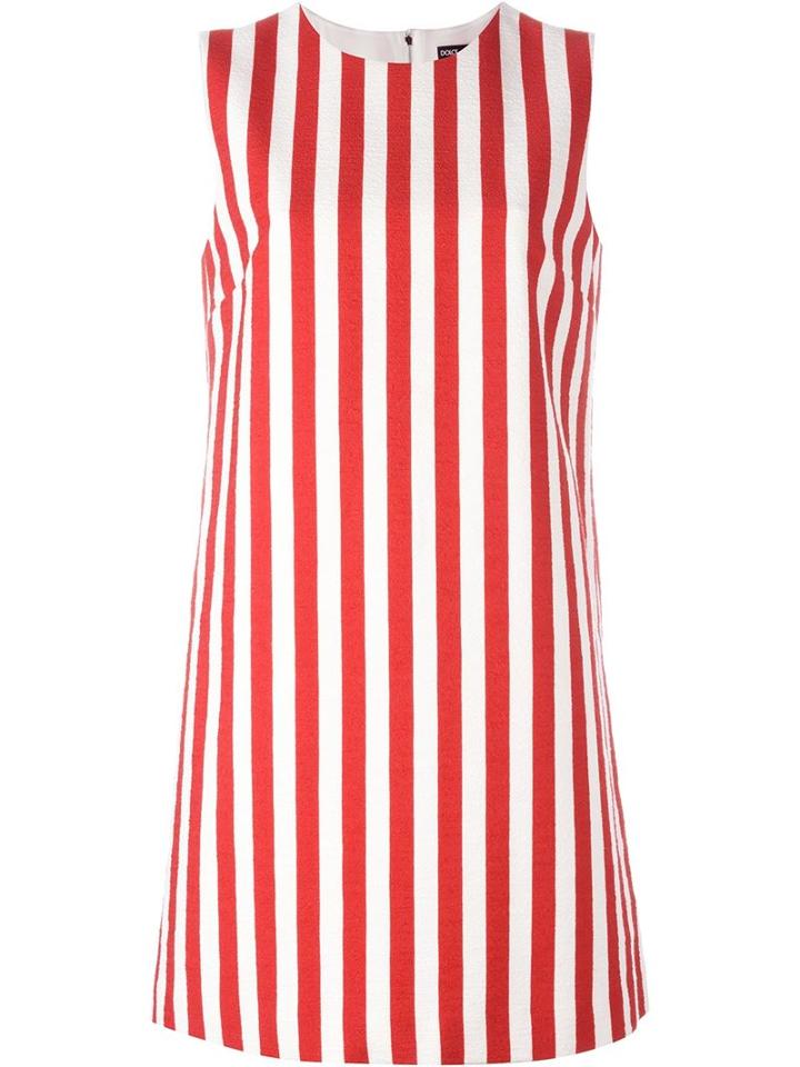Dolce & Gabbana Striped Shift Dress, Women's, Size: 40, Red, Cotton/spandex/elastane/silk
