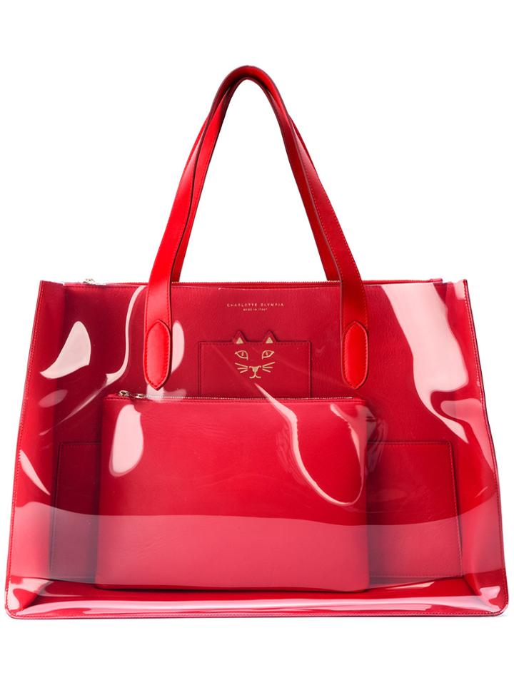 Charlotte Olympia Feline Transparent Panel Tote - Red
