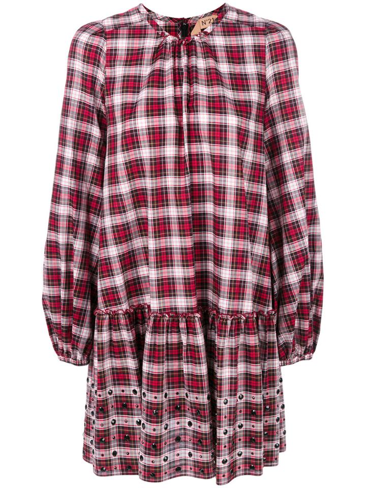 No21 Checked Embellished Dress - Red