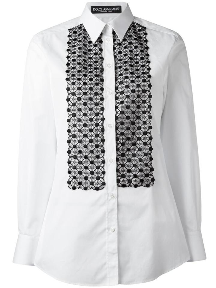 Dolce & Gabbana Embroidered Bib Shirt, Women's, Size: 42, White, Cotton/polyester