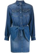 Elisabetta Franchi Bow Detail Denim Shirt Dress - Blue