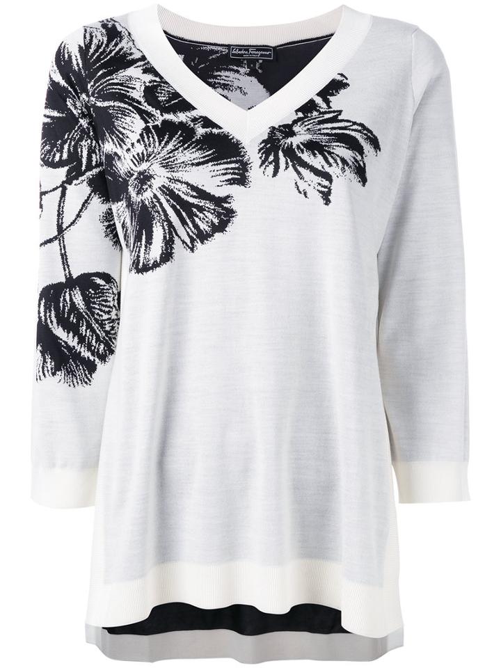 Salvatore Ferragamo Floral Embroidered Top, Women's, Size: Medium, White, Silk/virgin Wool