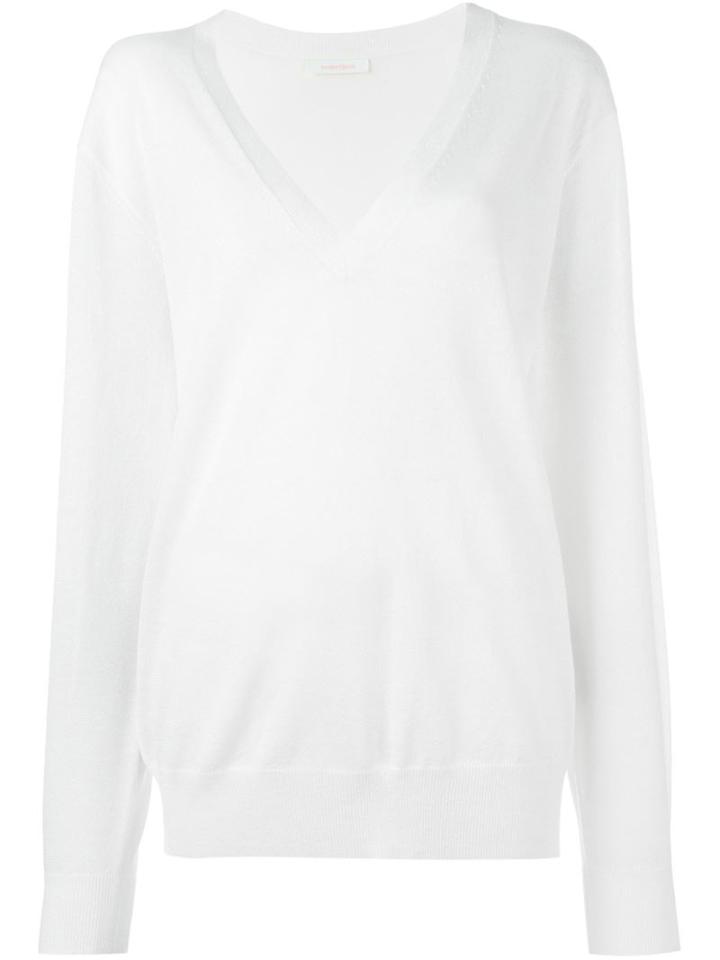 See By Chloé Oversized V-neck Sweater, Women's, Size: Xs, White, Polyester/wool