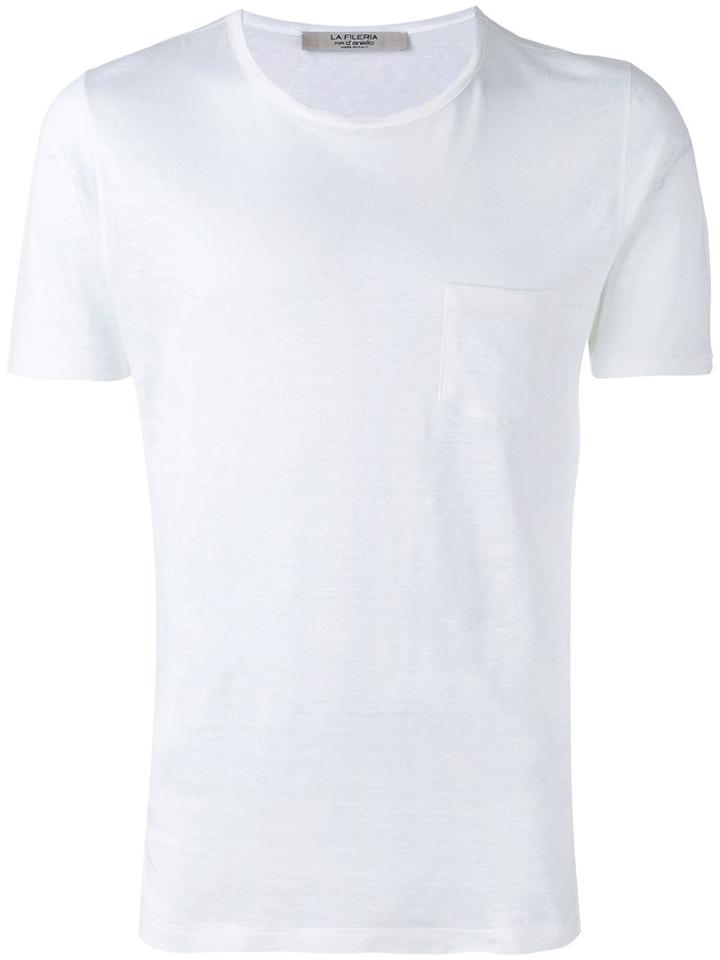 La Fileria For D'aniello Chest Pocket T-shirt, Men's, Size: 54, White, Linen/flax