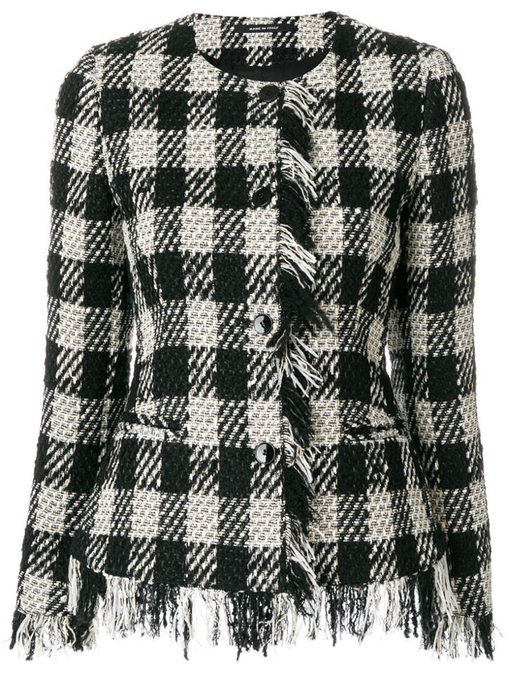 Tagliatore Checkered Fringed Trim Jacket - Black