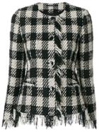 Tagliatore Checkered Fringed Trim Jacket - Black