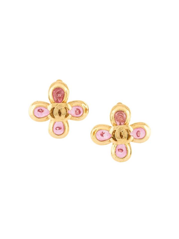 Chanel Vintage Gripoix Logo Clip On Earrings