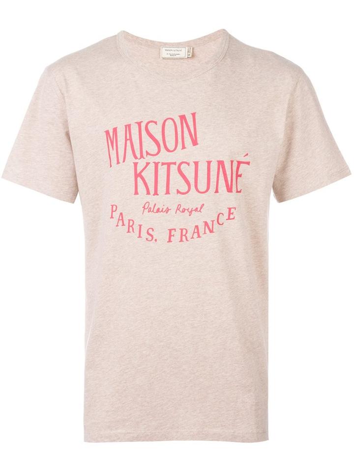 Maison Kitsuné Logo Print T-shirt, Men's, Size: Large, Nude/neutrals, Cotton