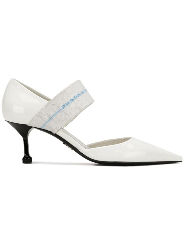 Prada Elasticated Logo Strap Pumps - White