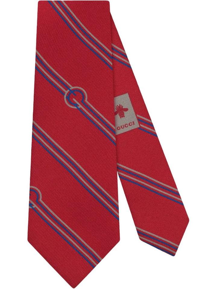 Gucci G Diagonal Striped Tie - Red