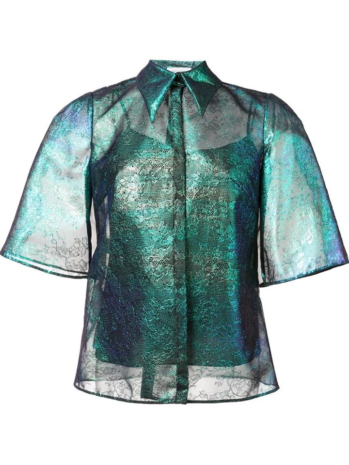 Delpozo Iridescent Lace Shirt, Women's, Size: 36, Blue, Silk/polyamide