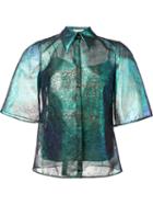 Delpozo Iridescent Lace Shirt, Women's, Size: 36, Blue, Silk/polyamide