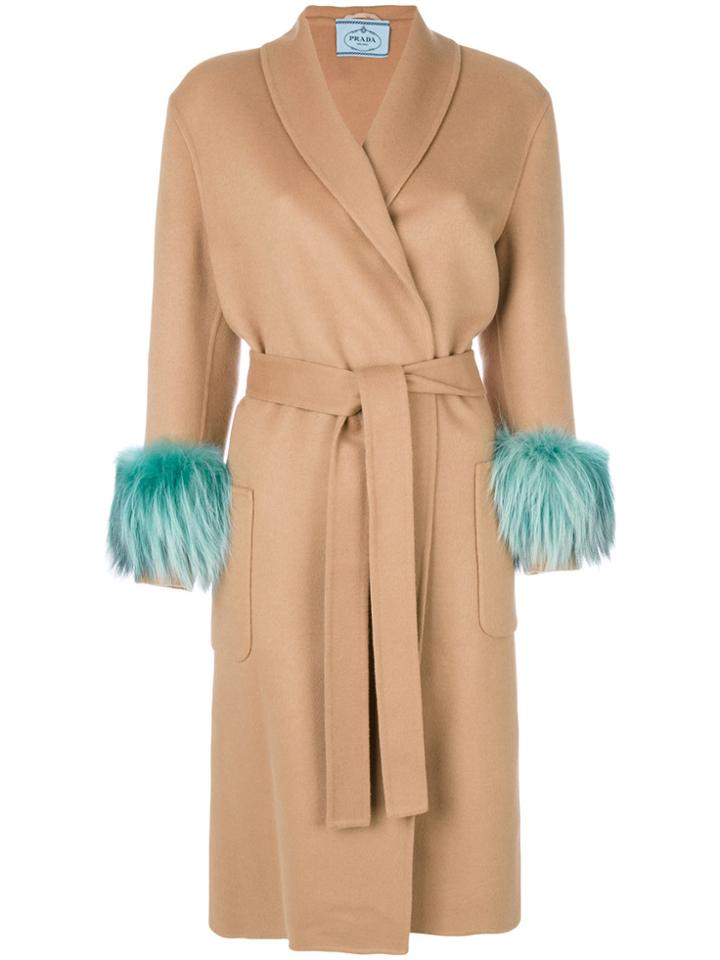 Prada Fur-cuff Coat - Nude & Neutrals