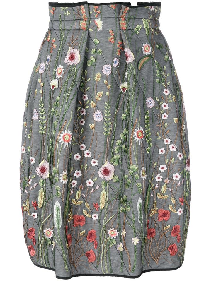 Odeeh - Embroidered Baloon Pleated Skirt - Women - Cotton/polyamide/polyester - 38, Grey, Cotton/polyamide/polyester