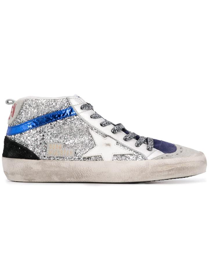 Golden Goose Metallic Mid Star Glitter Embellished Hi-top Leather